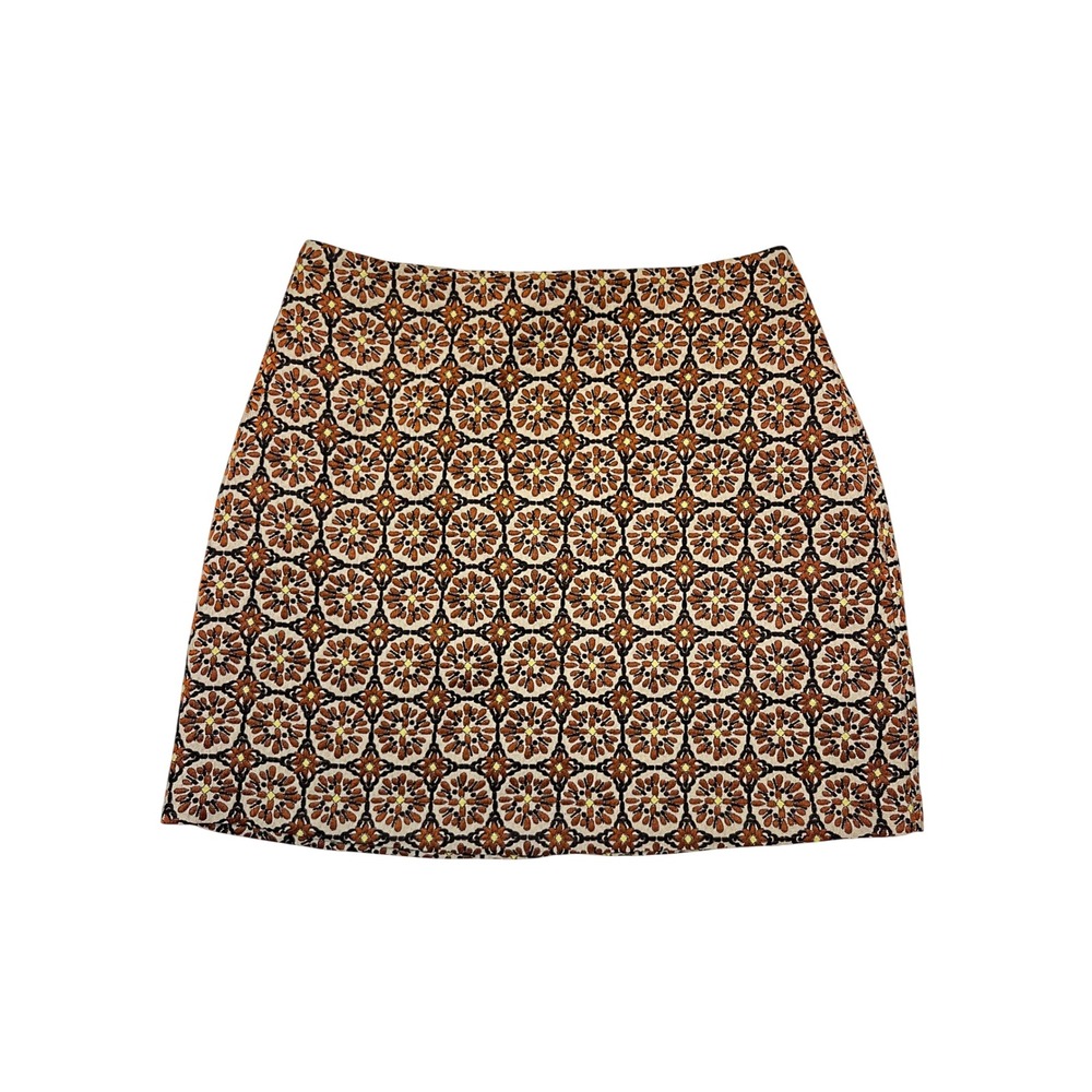 HM Jacquard Floral Rust Brown Tapestry Print Retro Mod Mini Skirt Size 12